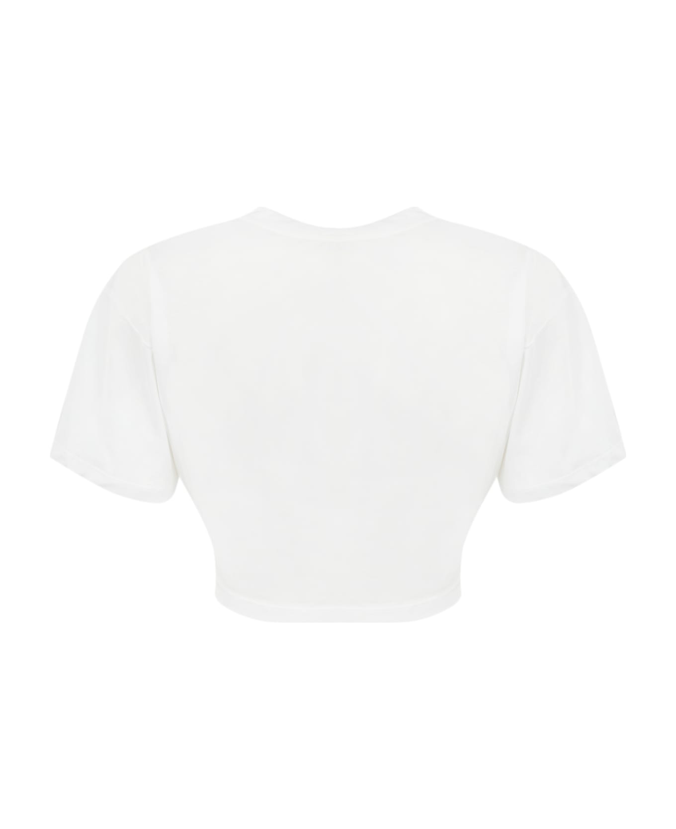 Elisabetta Franchi Cropped T-shirt With Knot - Gesso