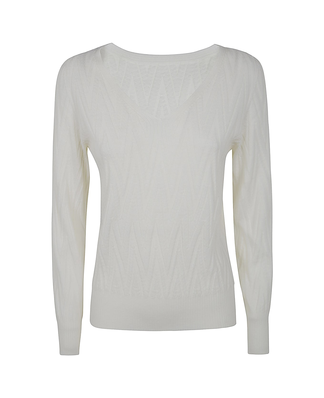 D.Exterior Merinos Long Sleeves Back V Neck - Latt Milk