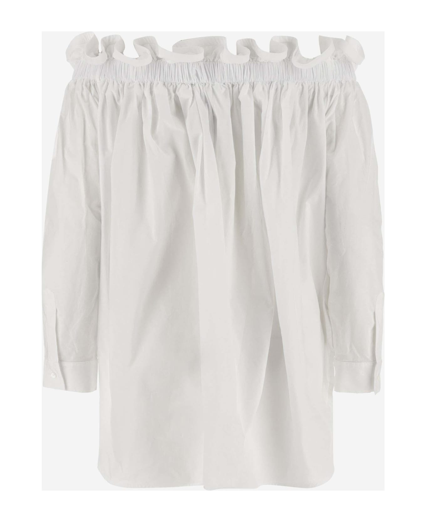AZ Factory Cotton Blouse With Ruffles - White