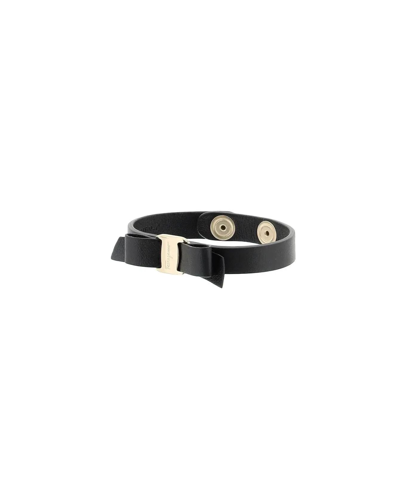 Ferragamo Vara Bow Leather Bracelet - BLACK/GOLD