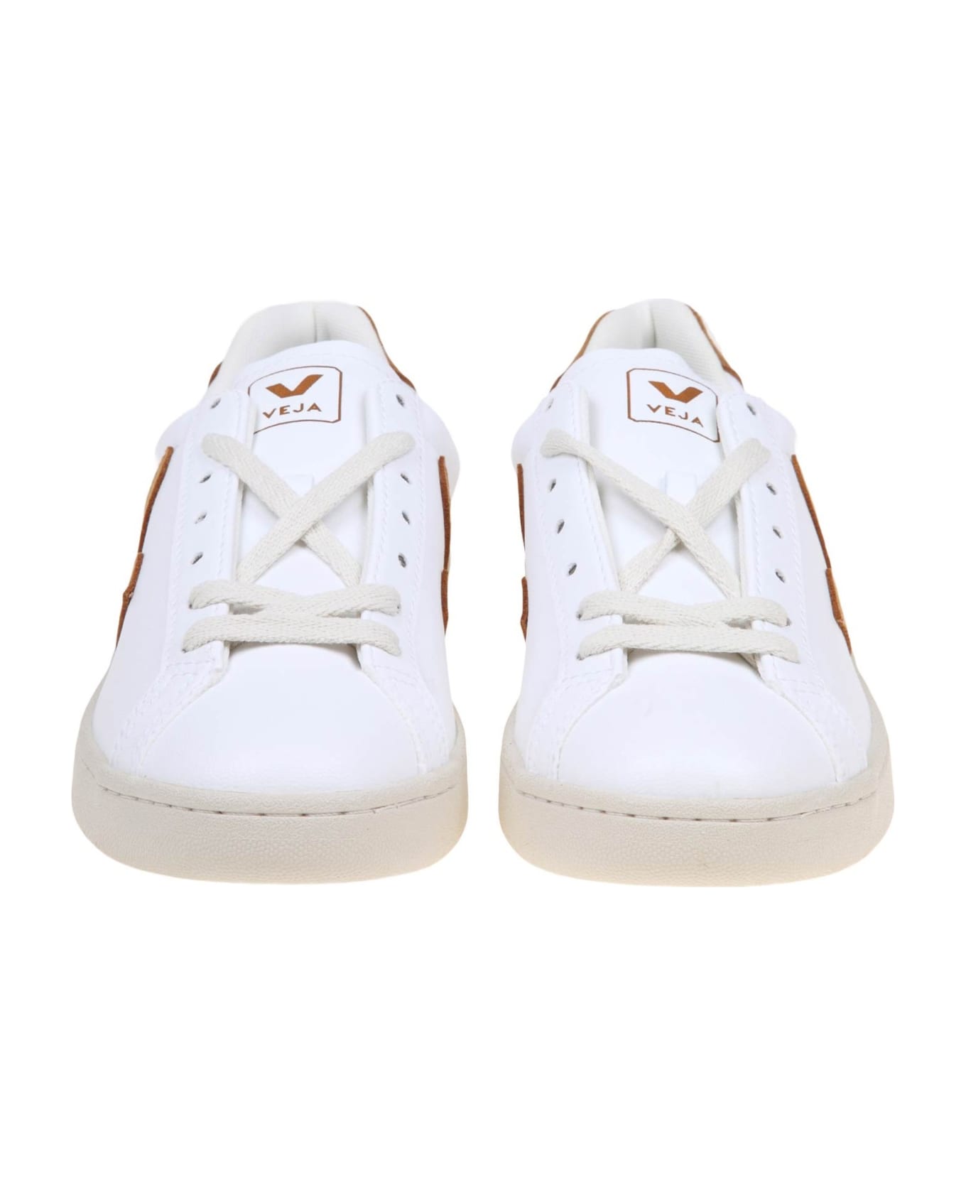 Veja Urca Sneakers In White Coated Cotton - WHITE/CAMEL