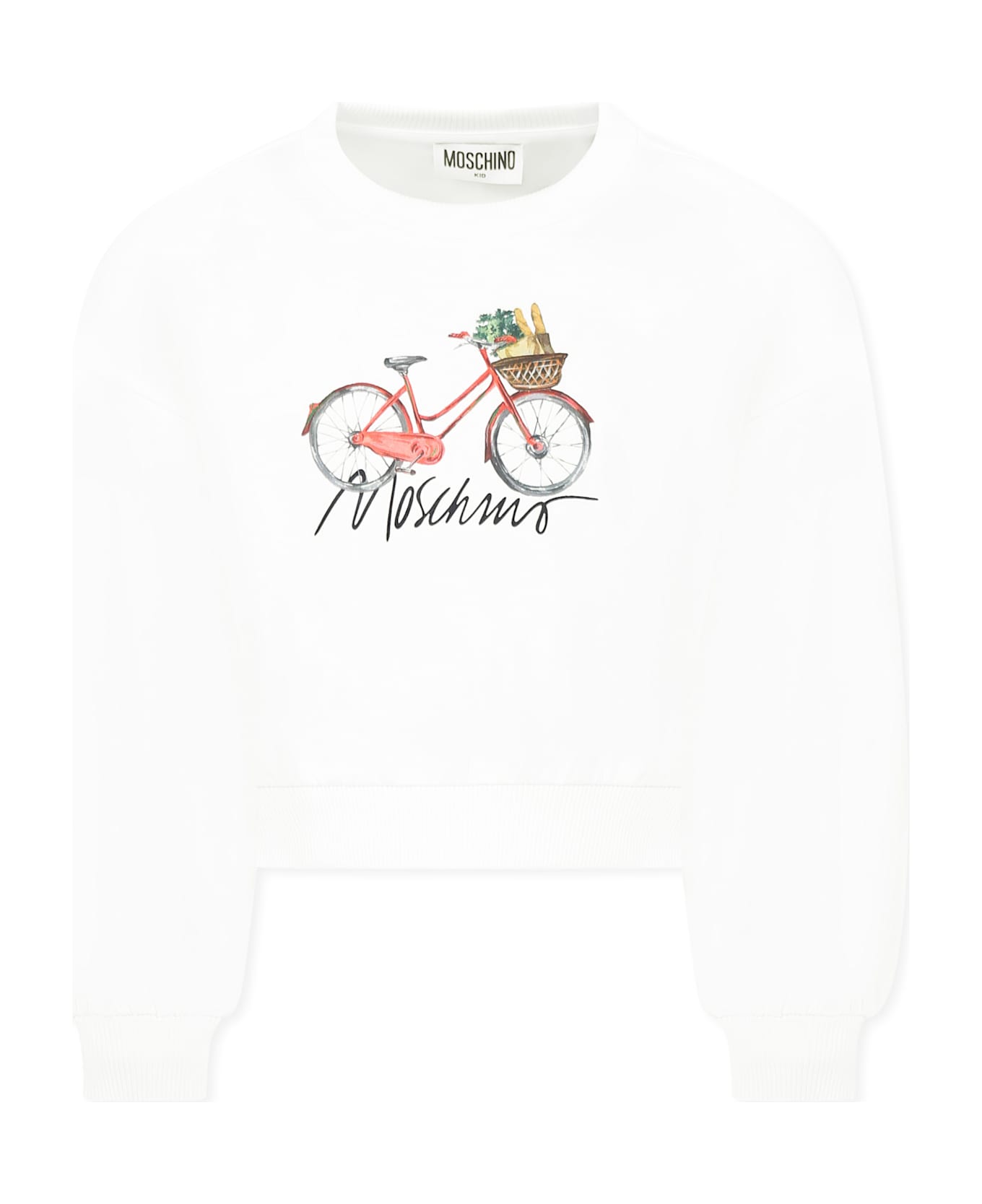 Moschino White Crop Sweatshirt For Girl With Bicycle Print - White