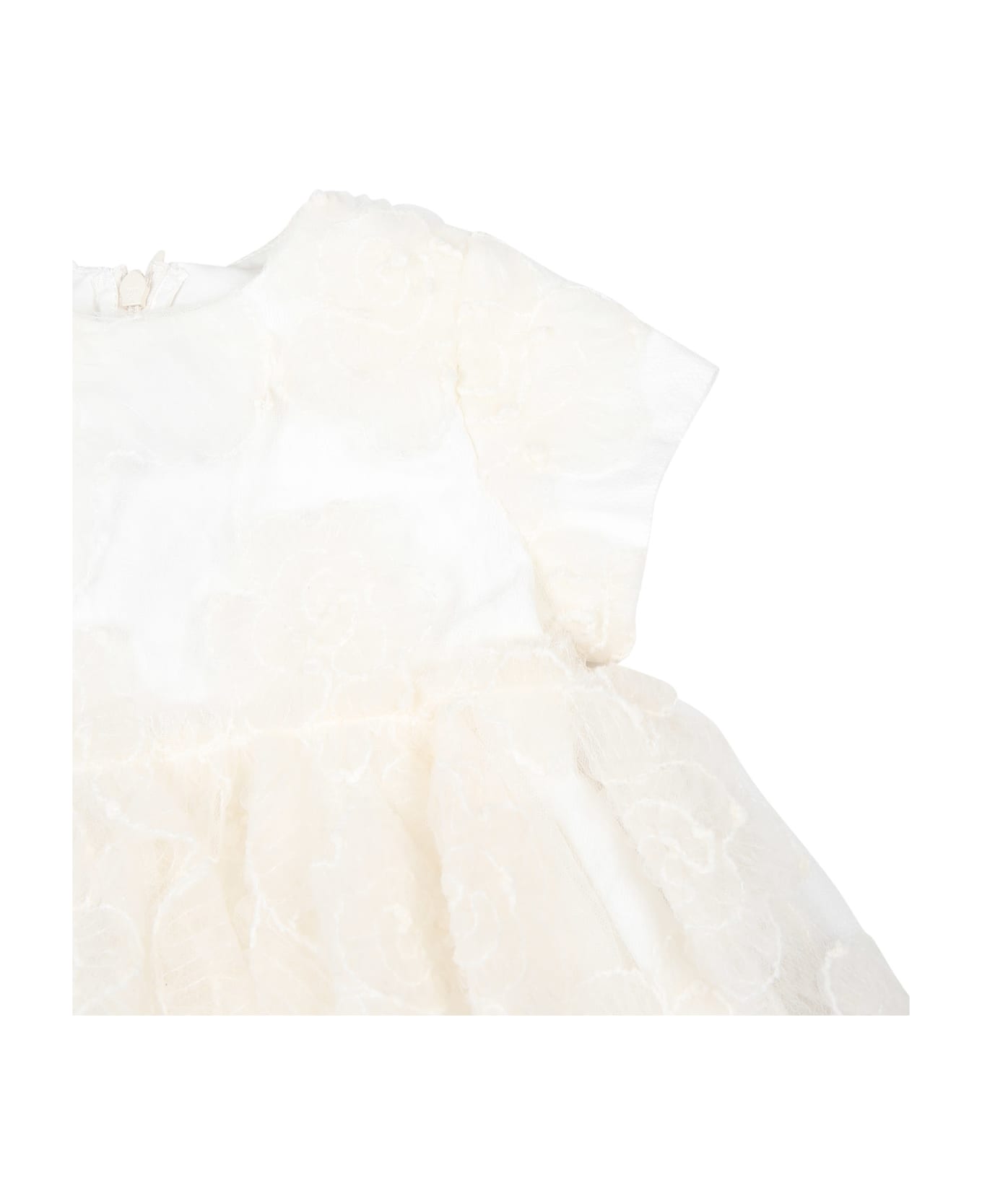 Simonetta Ivory Dress For Baby Girl With Flowers - Ivory