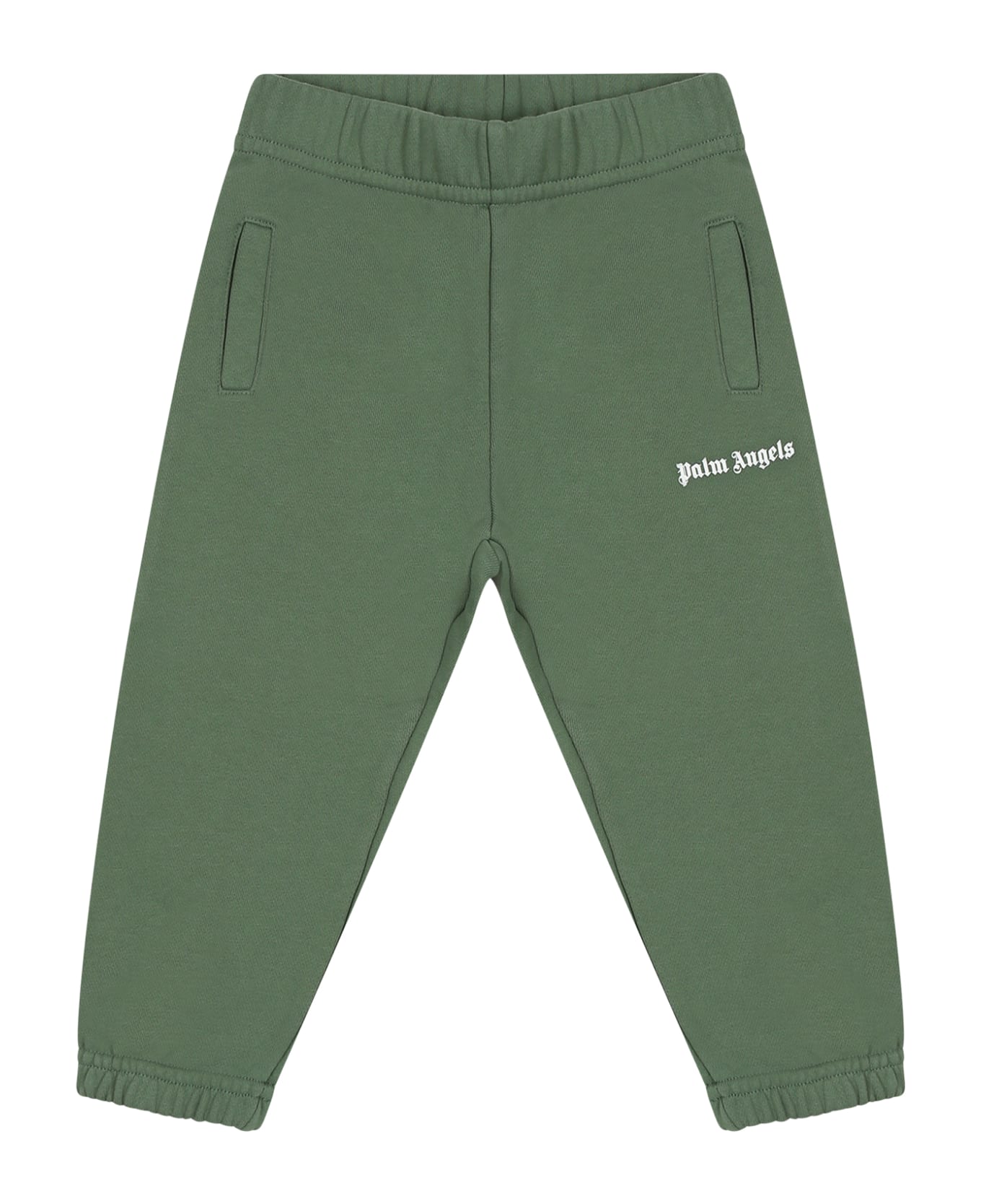 Palm Angels Green Trousers For Babykids With Logo - Green