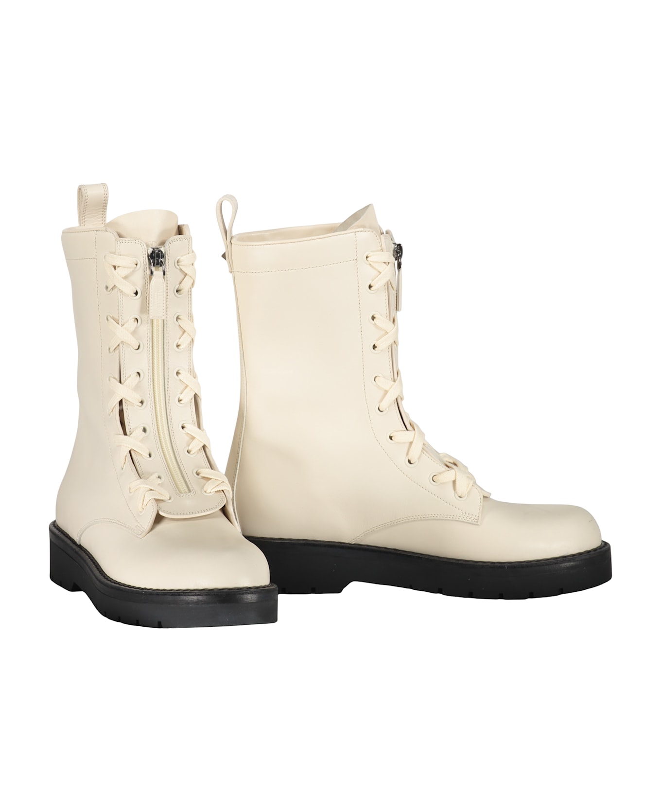 Valentino Garavani Leather Lace-up Boots - Ivory