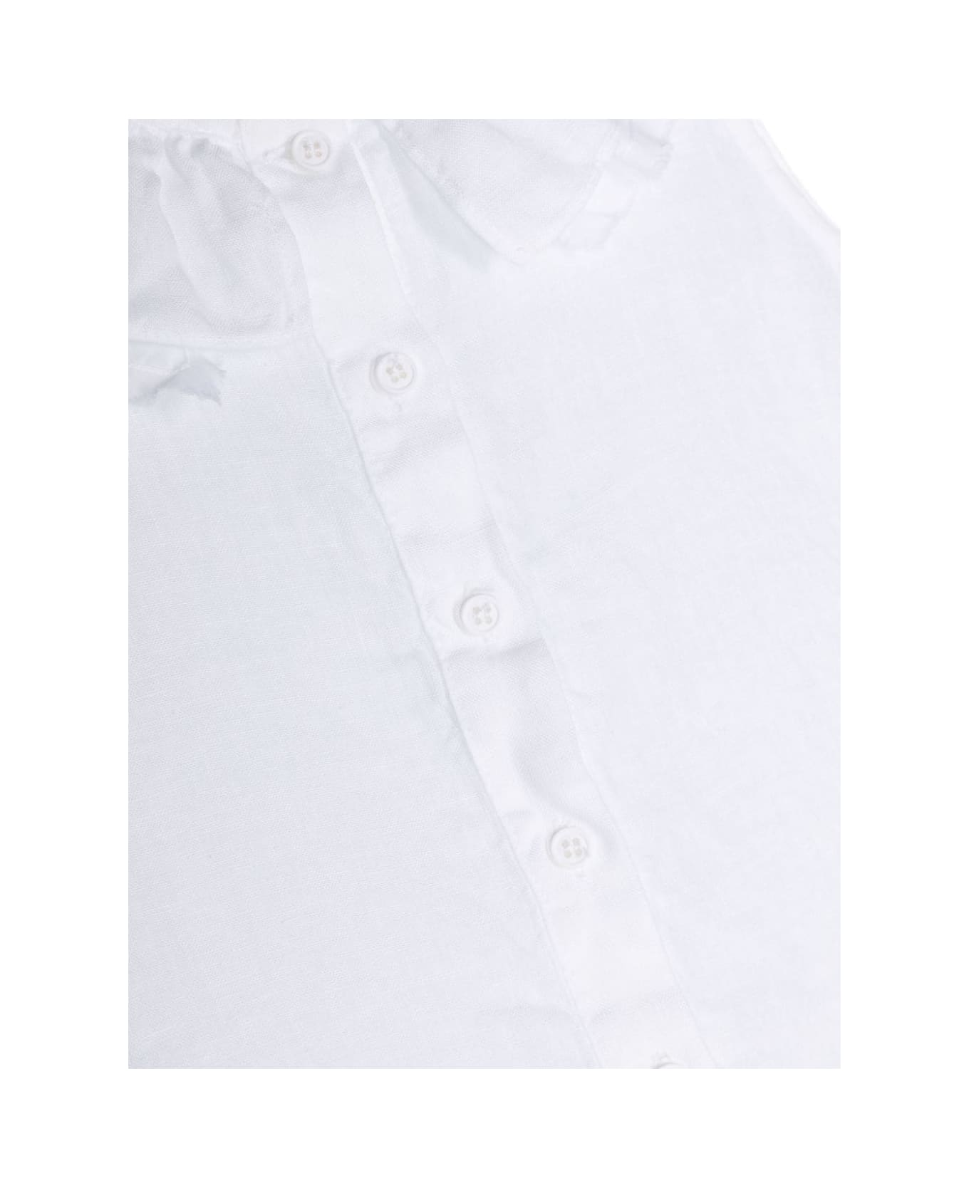 Il Gufo White Linen Dress With Ruffle Around Neck - White
