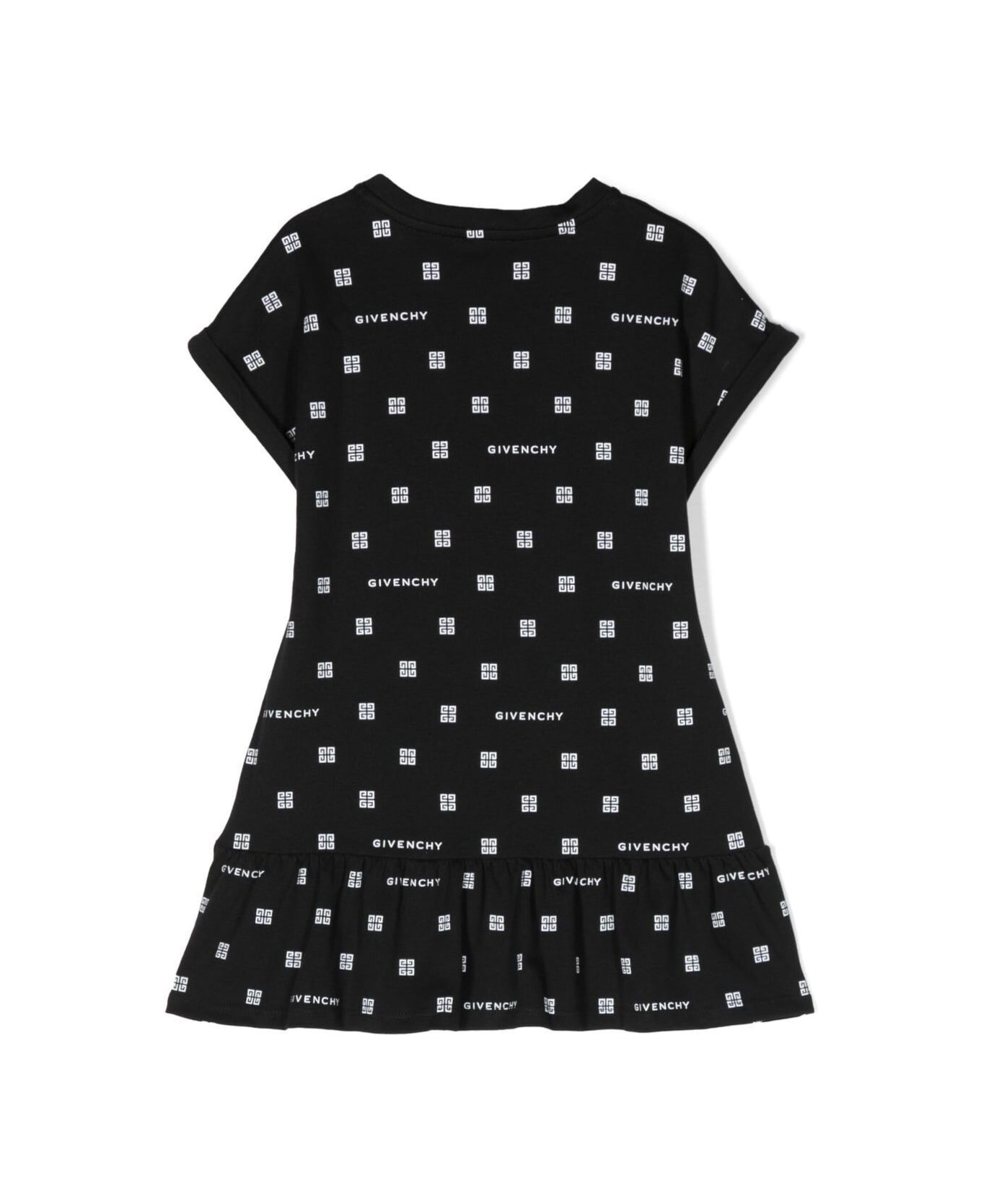 Givenchy Black Peplum Dress With 4g Logo Print All Over In Cotton Girl - Black