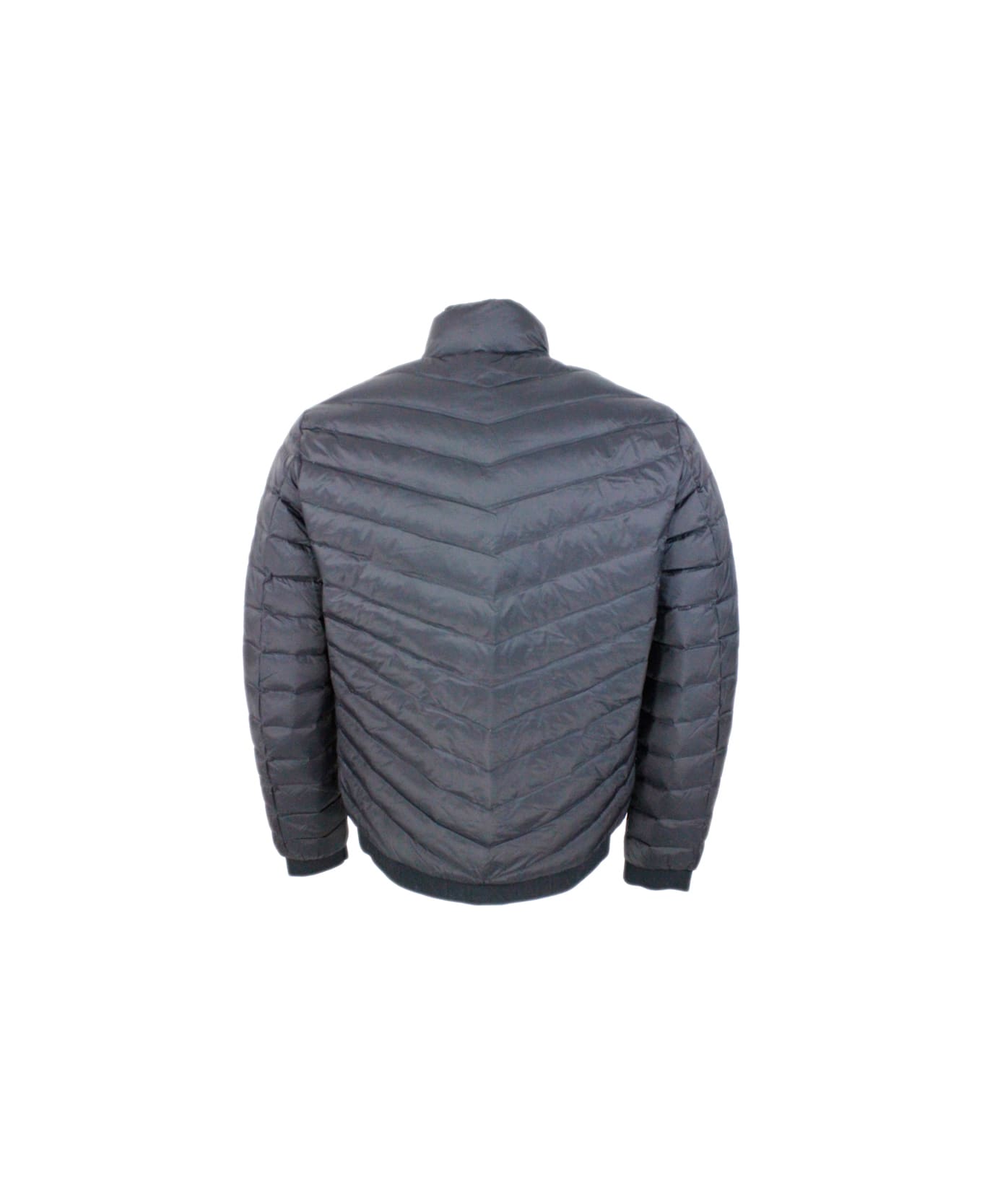 Armani Collezioni Light Down Jacket With Logoed And Elasticated Edges And Zip Closure - Grey Dark ダウンジャケット