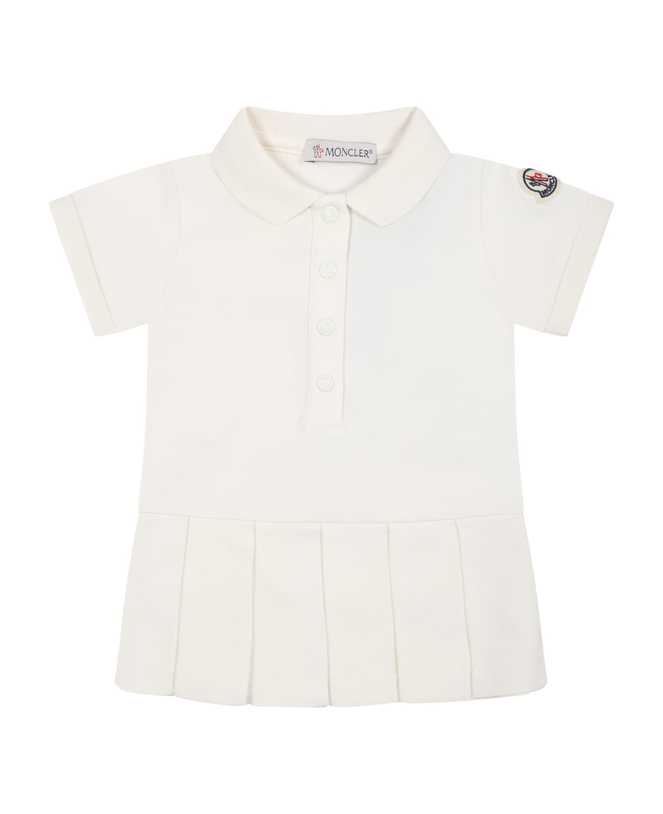 Moncler Pink Dress For Baby Girl With Logo - White