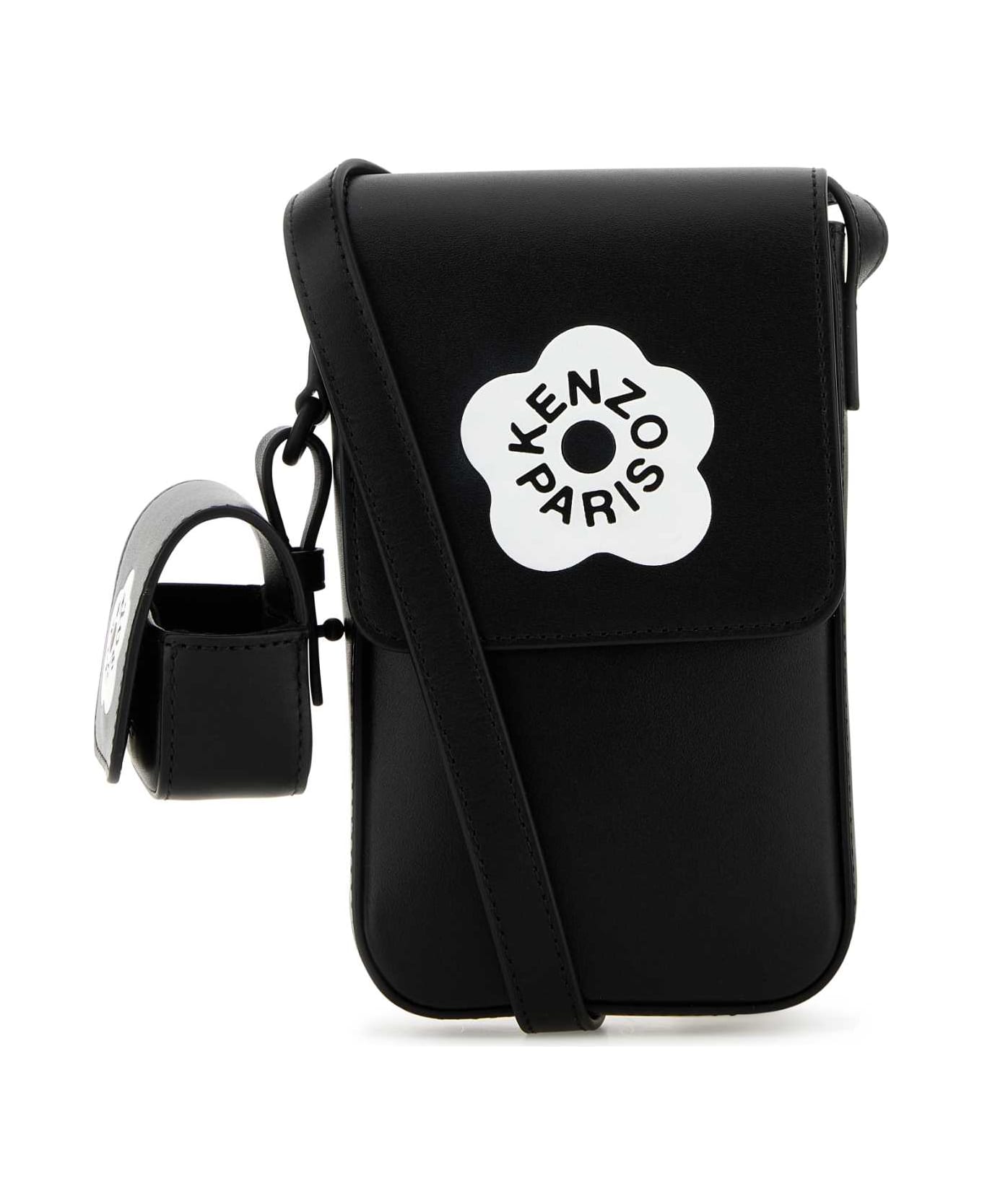 Kenzo Black Leather Kenzo Stamp Phone Case - NOIR