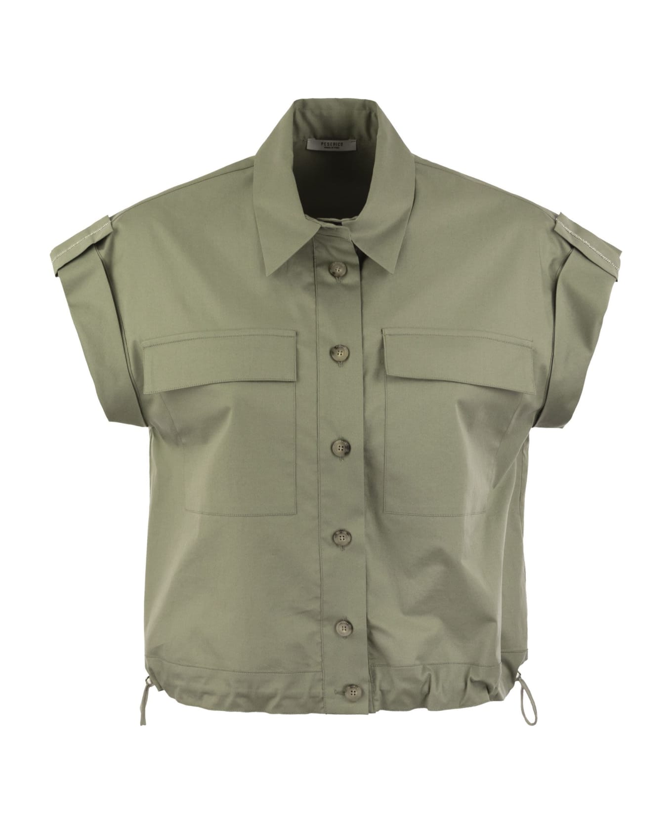 Peserico Light Cotton Satin 'sail Hand' Shirt With Drawstring - Green