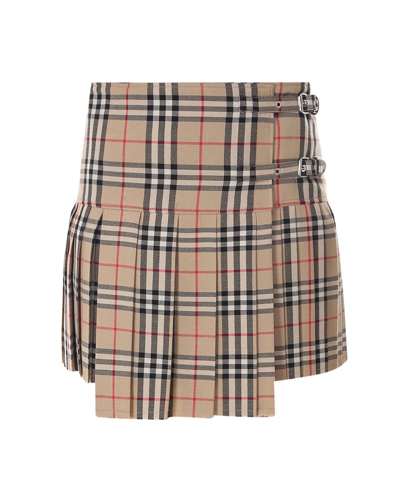Burberry Wool Skirt With Iconic Print - Beige