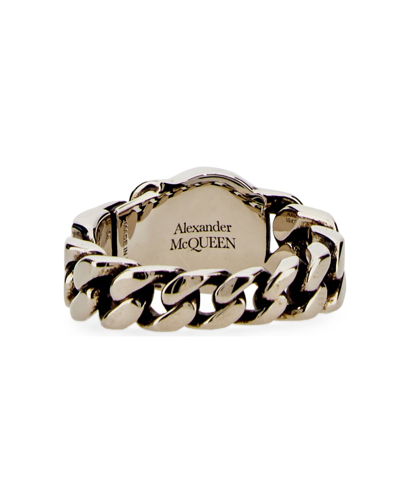 Alexander McQueen Skull Chain Ring - ARGENTO