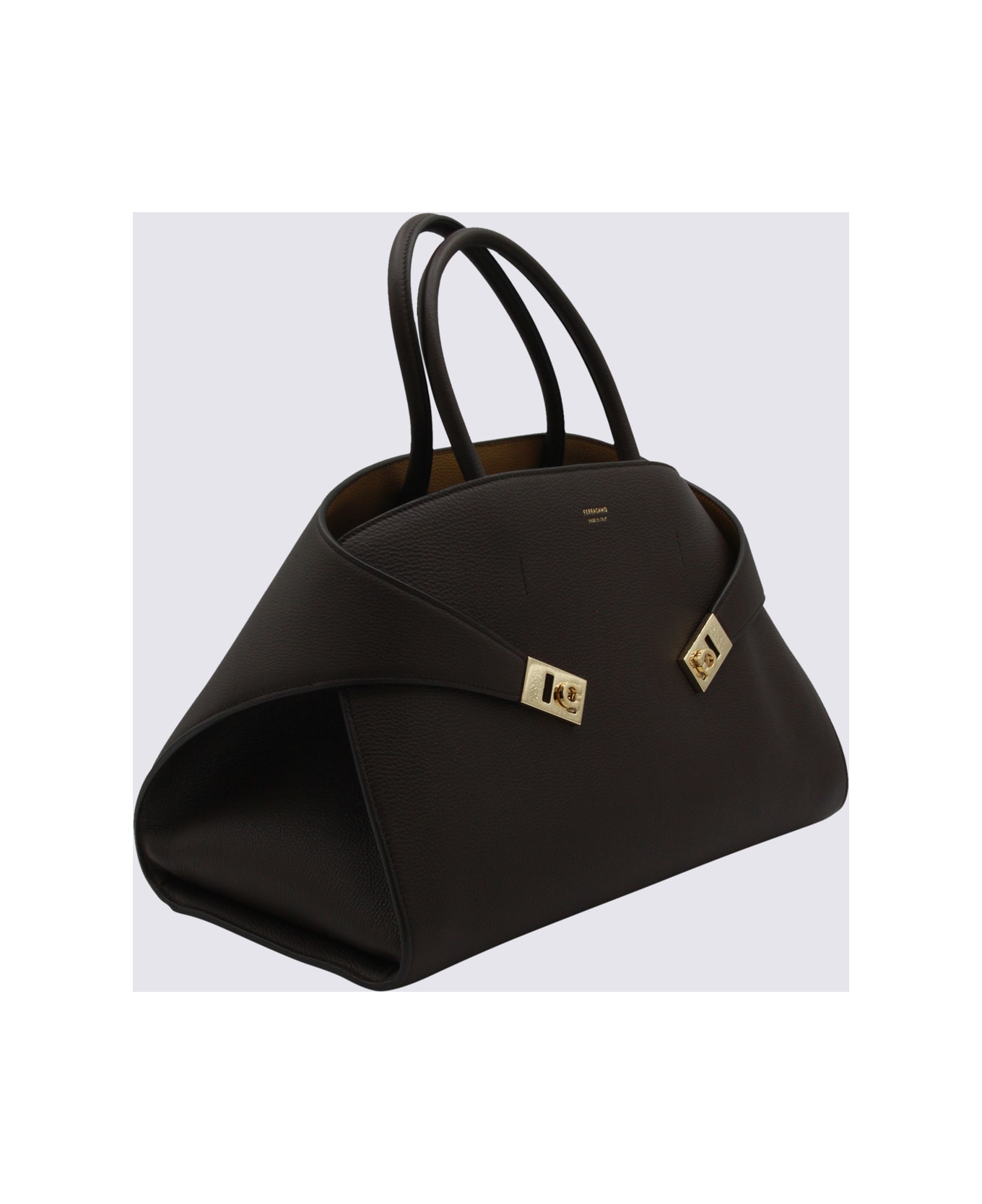 Ferragamo Dark Brown Leather Hug M Top Handle Bag - MORO/OCRA