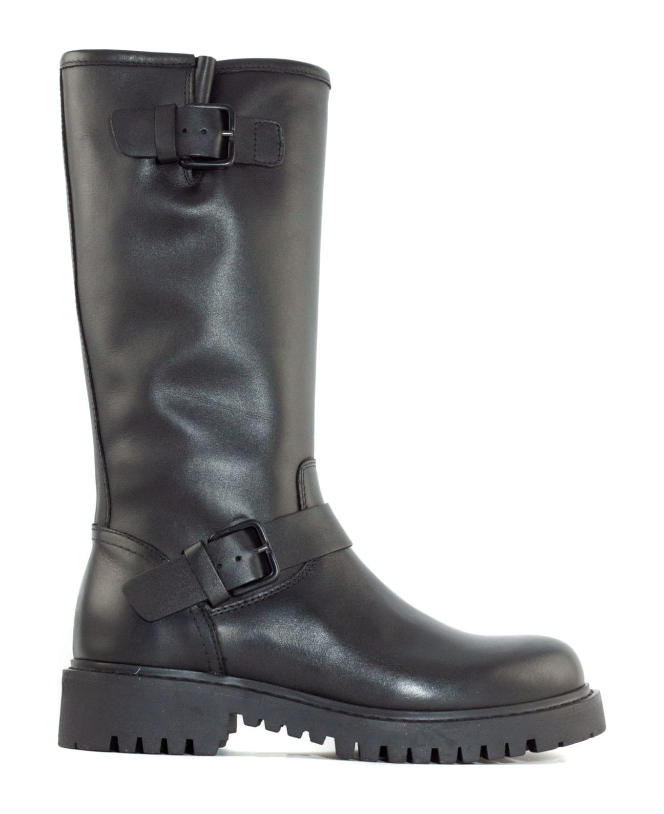 Julie Dee Black Leather High Boot - Black