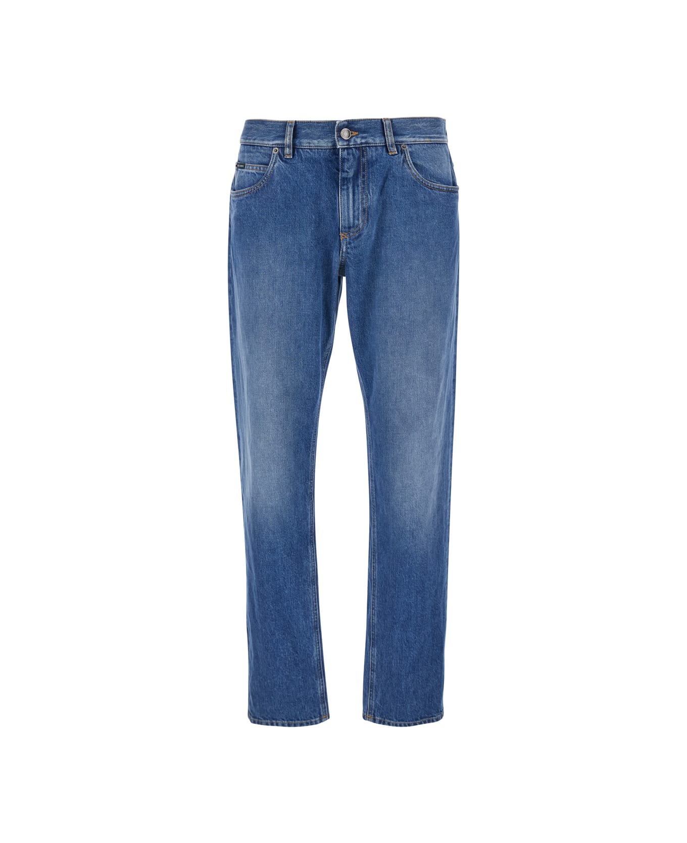 Dolce & Gabbana Blue Five-pocket Jeans With Logo Embroidered On The Back In Denim Man - Blu