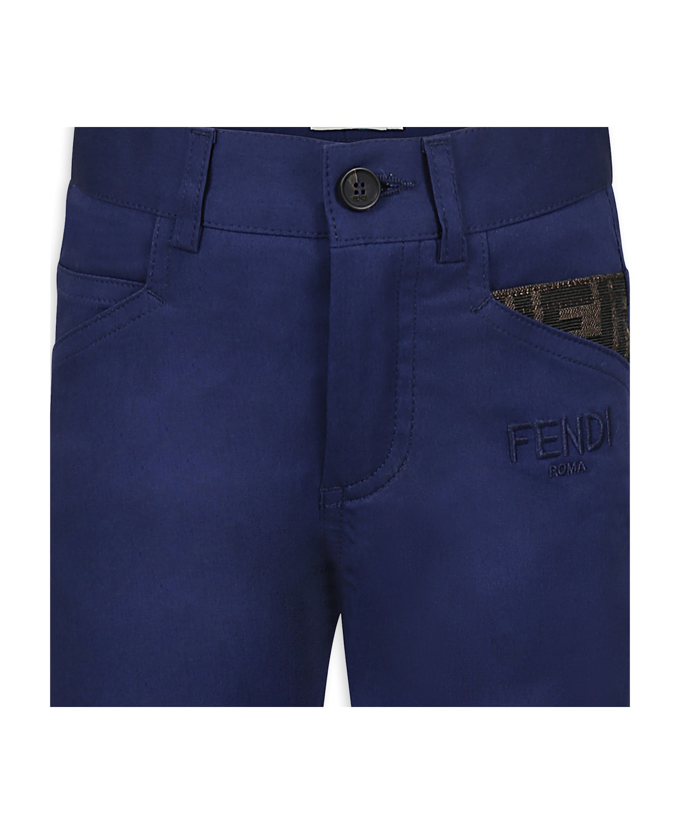 Fendi Blue Trousers For Boy With Logo - Blue