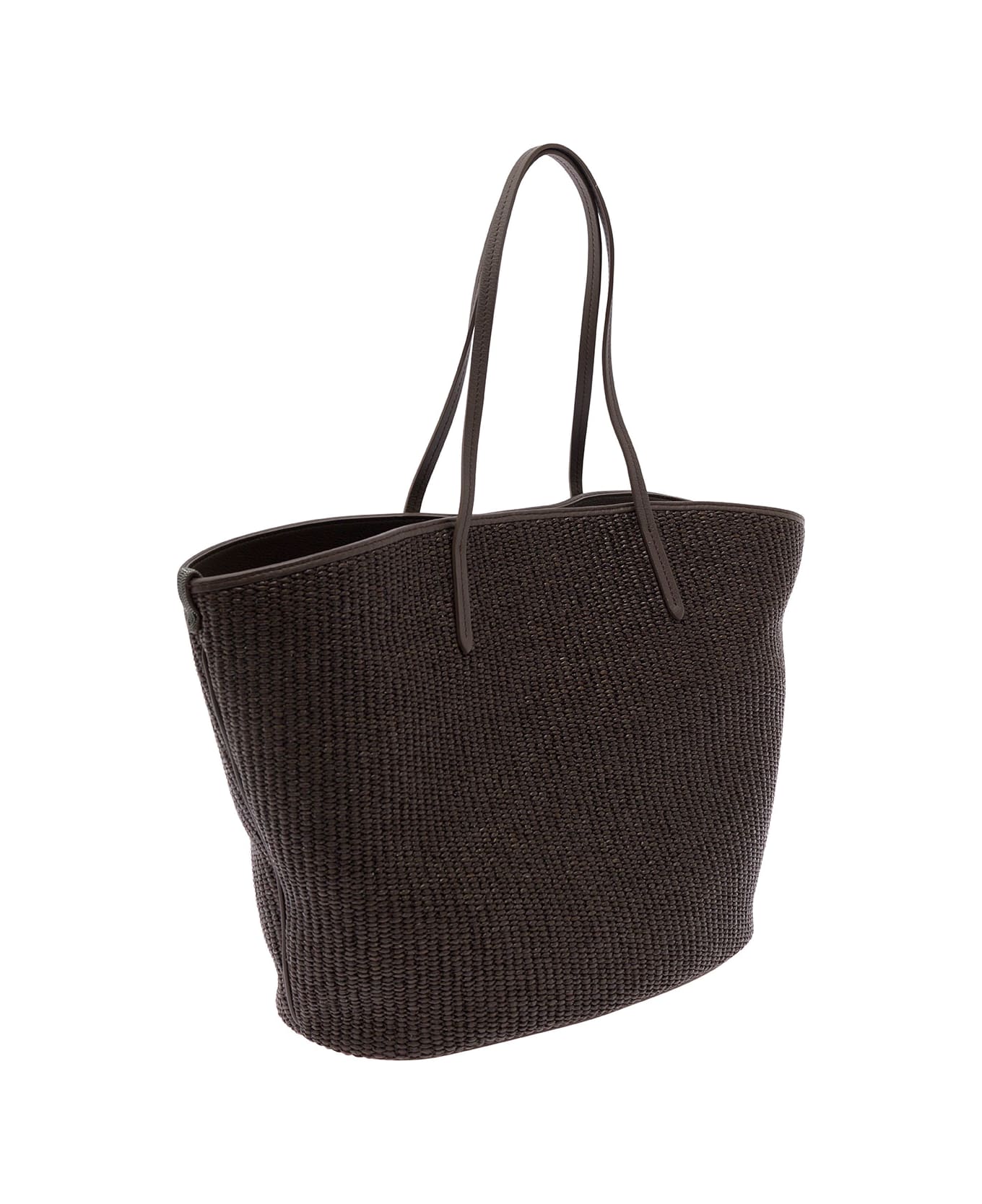 Brunello Cucinelli Brown Tote Bag With Monile Embellishment In Cotton Rafia Woman - Brown
