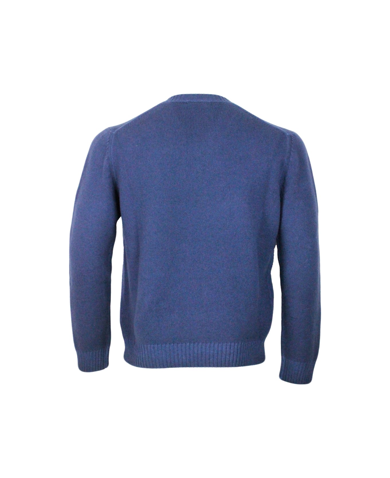 Malo Long-sleeved V-neck Sweater In 100% Fine And Soft Virgin Wool With English Rib Knit On The Neckline And Cuffs - Blu