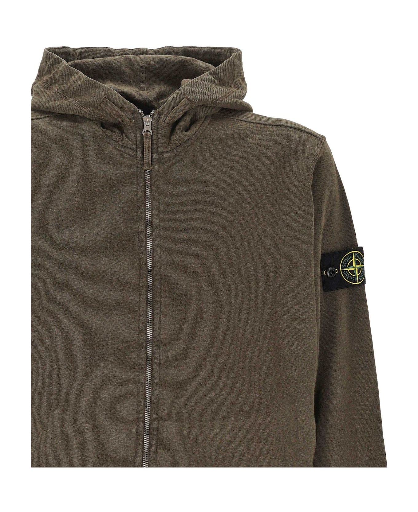 Stone Island Zip-up Hooded Jacket - MILITARY GREEN