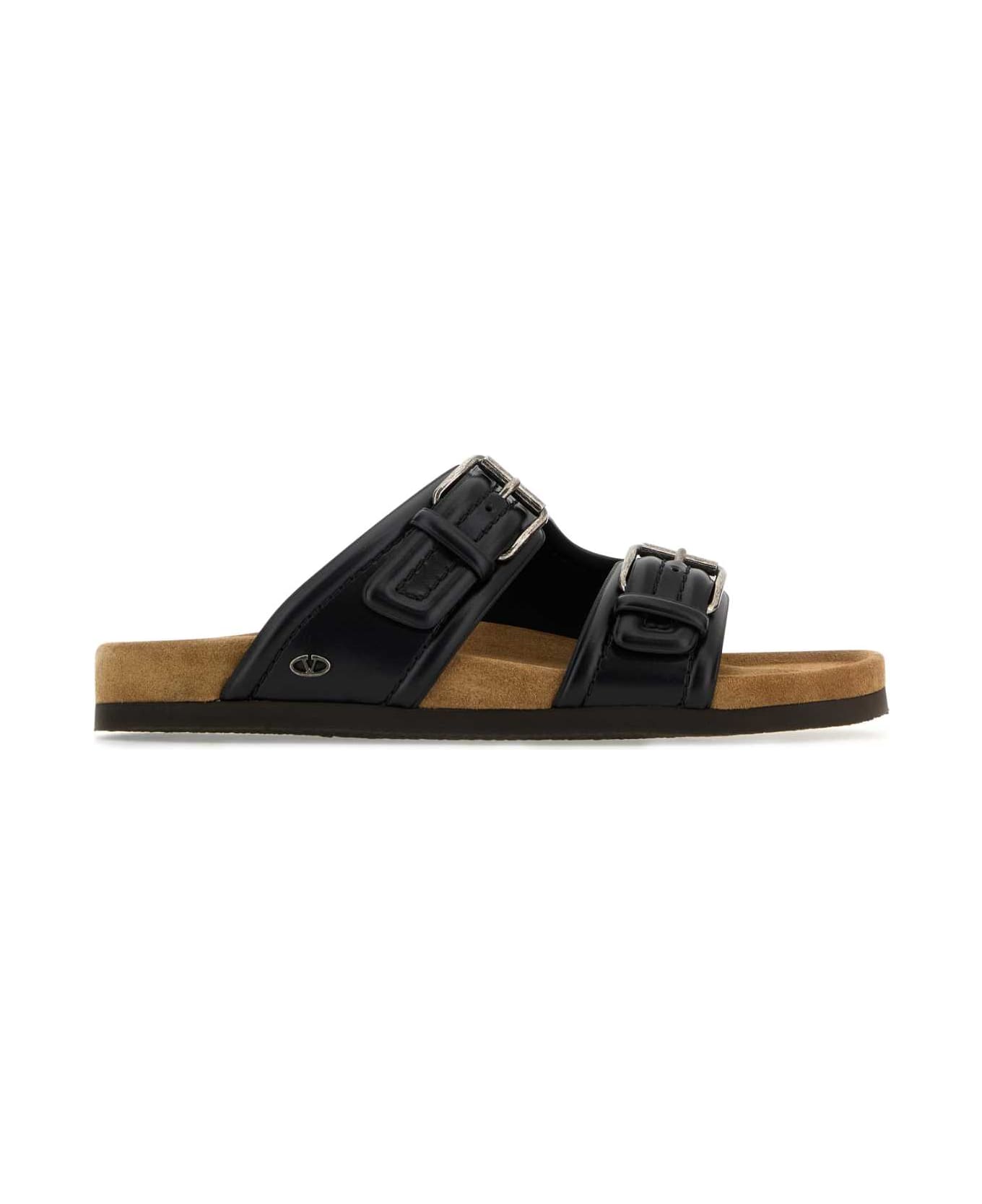 Valentino Garavani Black Leather Fussfriend Slippers - NEROSIGARO