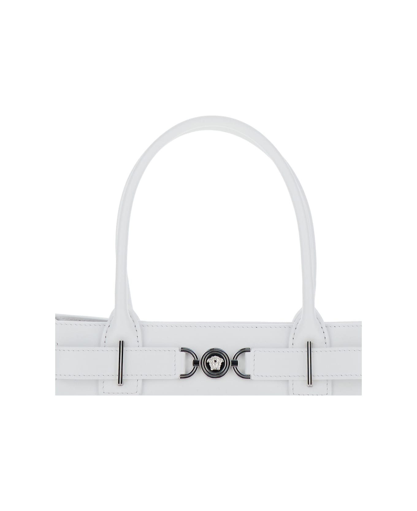 Versace 'medusa 95' White Tote Bag With Logo Detail In Smooth Leather Woman - White