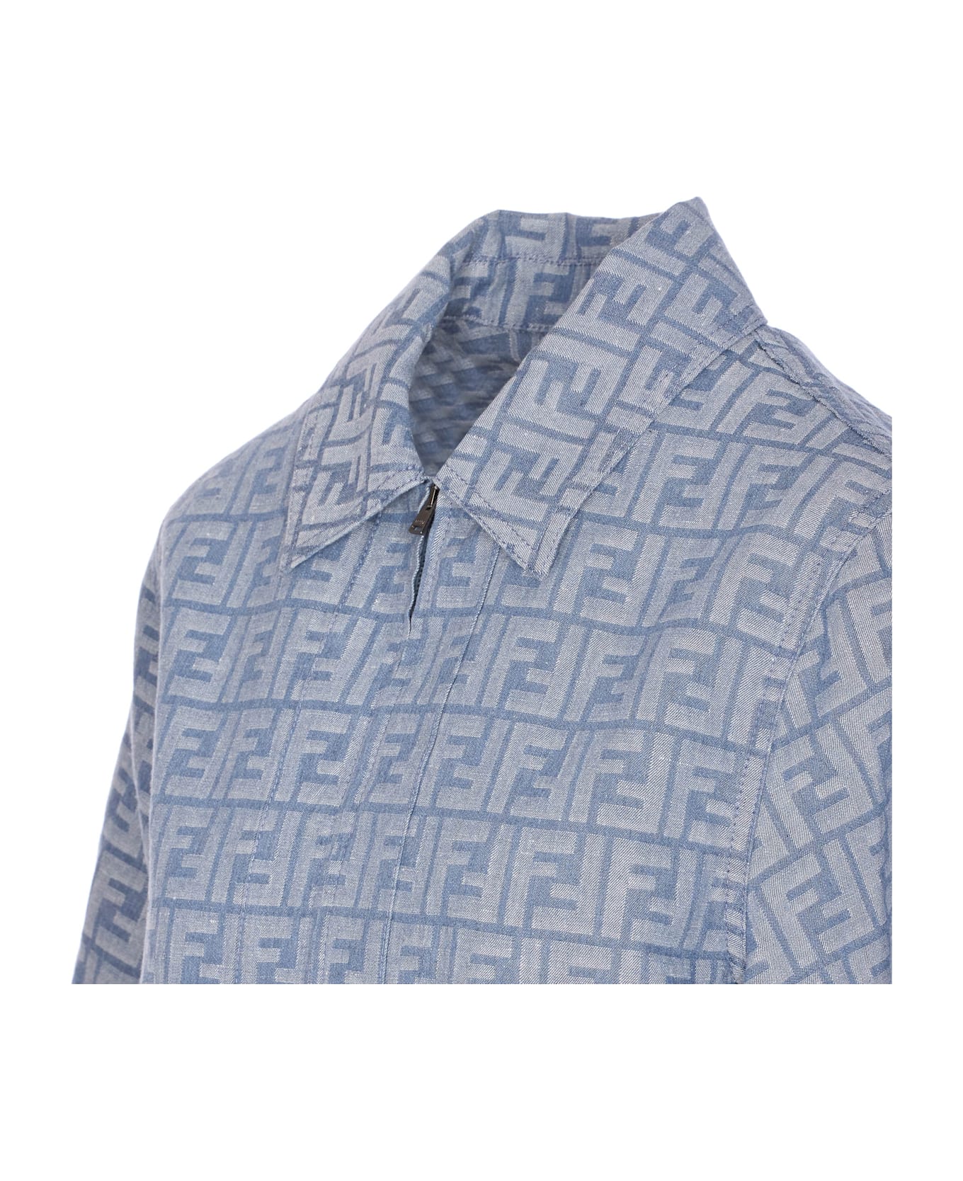 Fendi Ff Logo Denim Shirt - Blue