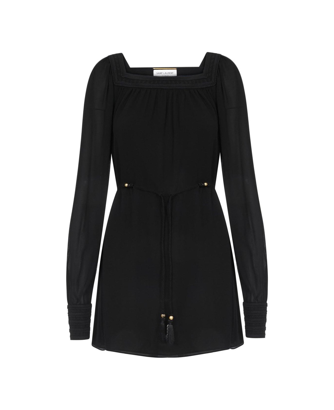 Saint Laurent Tie-waist Mini Dress - BLACK ワンピース＆ドレス