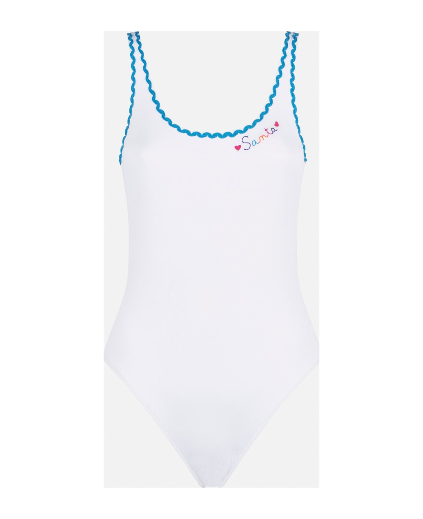 MC2 Saint Barth One Piece Swimsuit With Santa Embroidery - WHITE