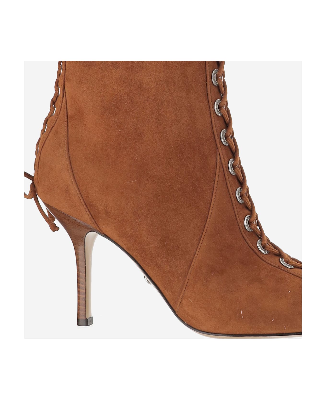 Mach & Mach Leather Boot With Decorations - Brown