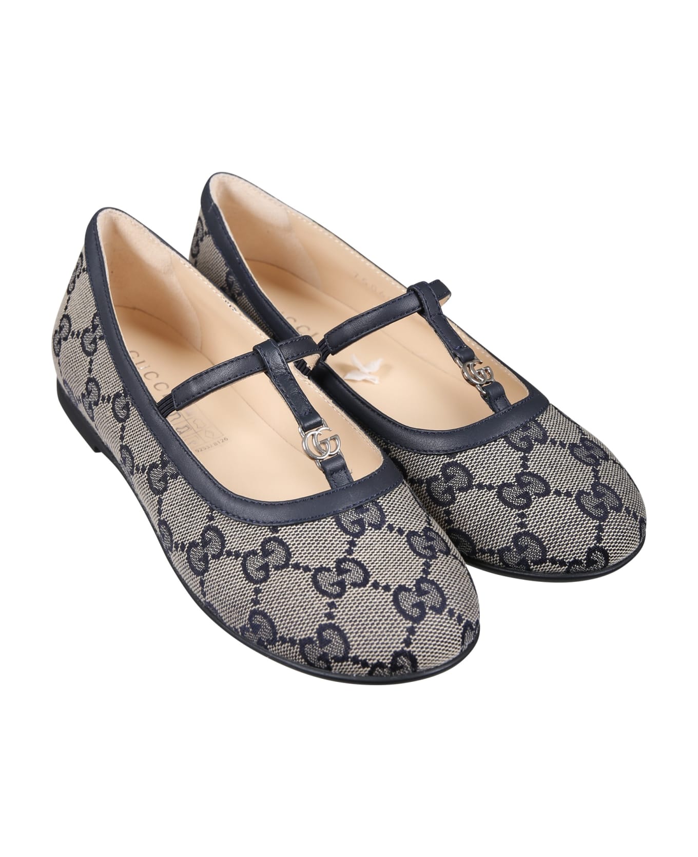Gucci Blue Ballerinas For Girl With Double G - Blue シューズ