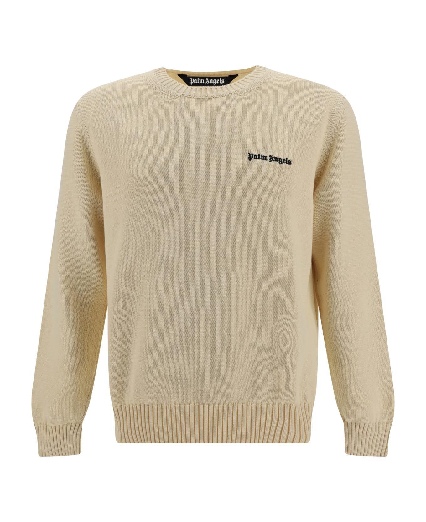 Palm Angels Cotton Crew-neck Sweater - Off White Black