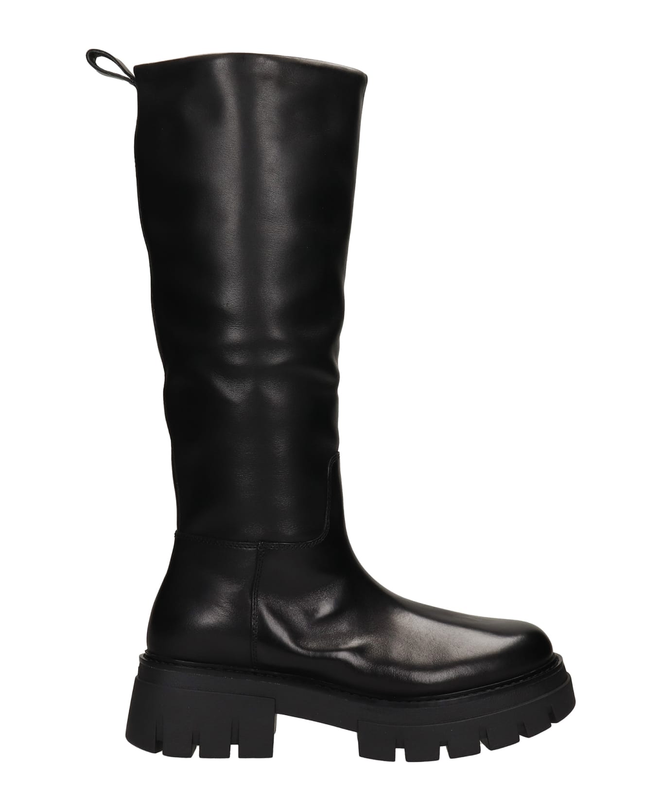 Ash Lucky Low Heels Boots In Black Leather - Nero