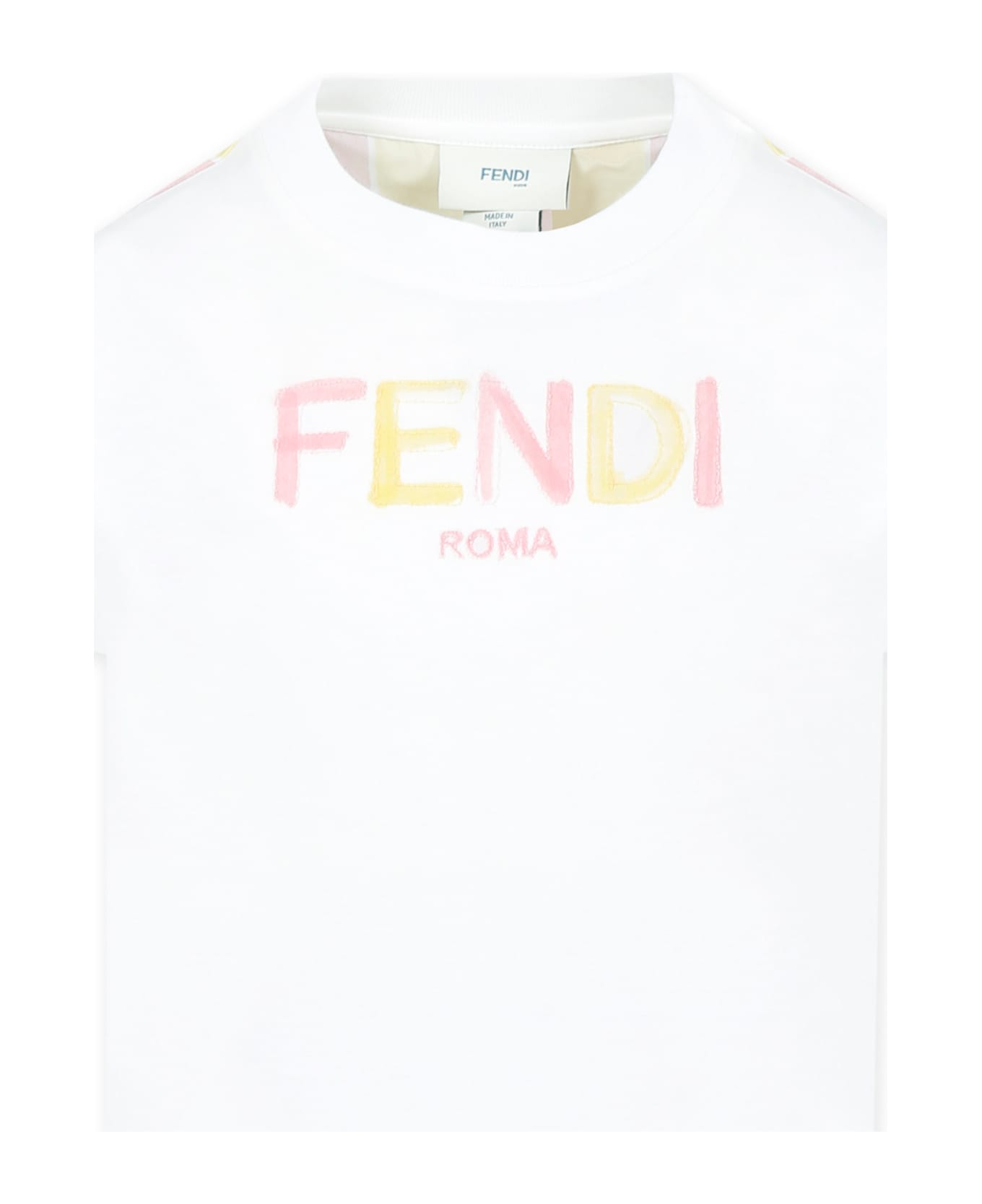 Fendi White T-shirt For Girl With Logo - Multicolor