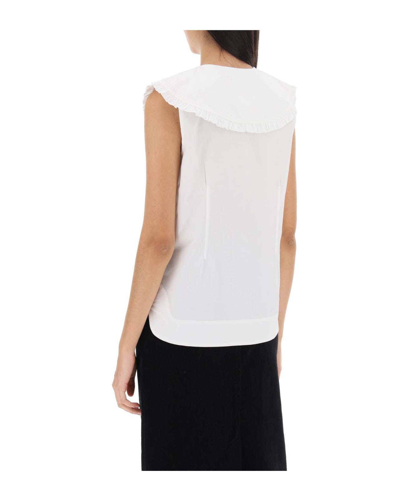 Ganni Sleeveless Shirt With Maxi Collar - BRIGHT WHITE (White) シャツ