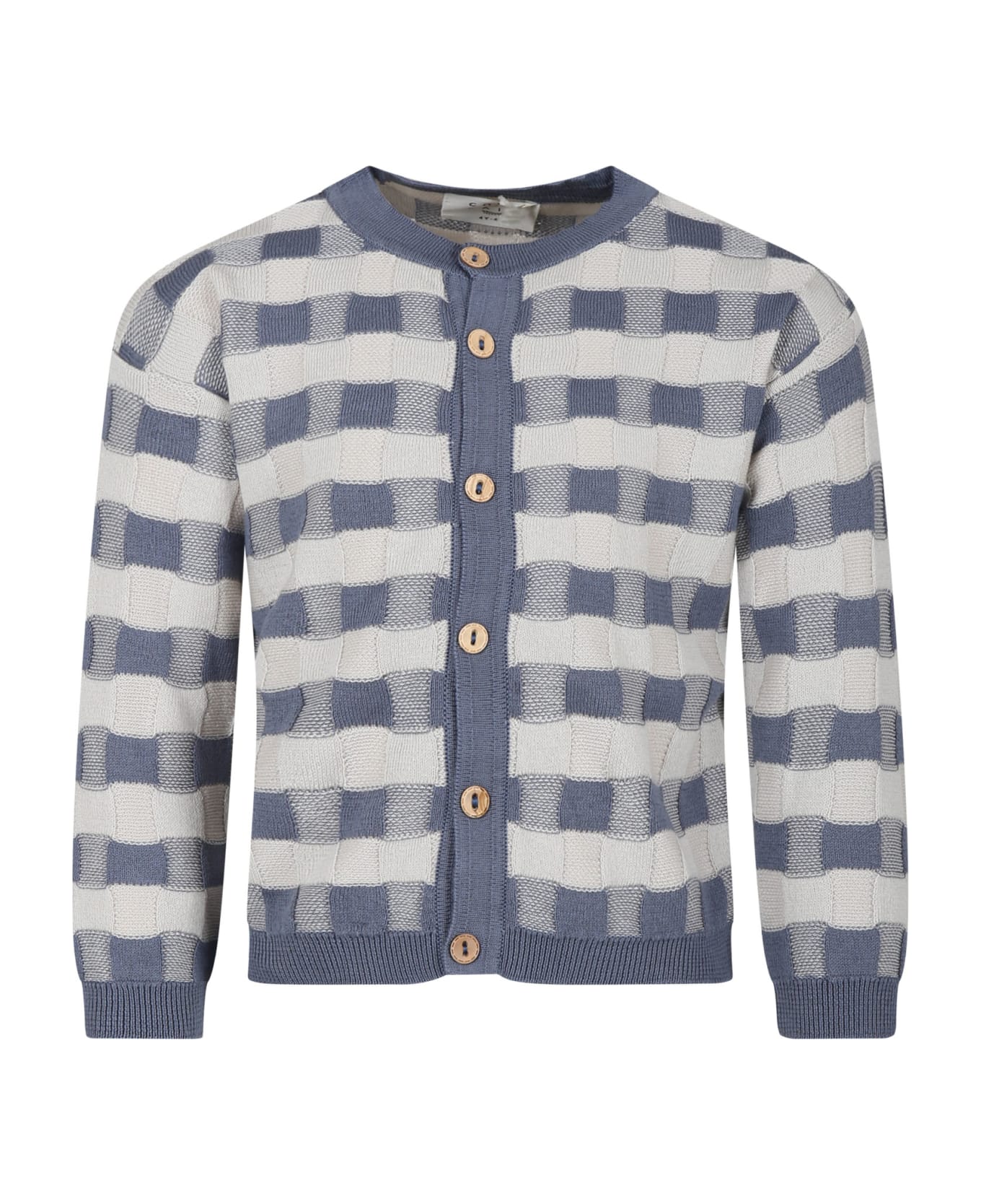Coco Au Lait Light Blue Cardigan For Girl With Checkered Pattern - Multicolor