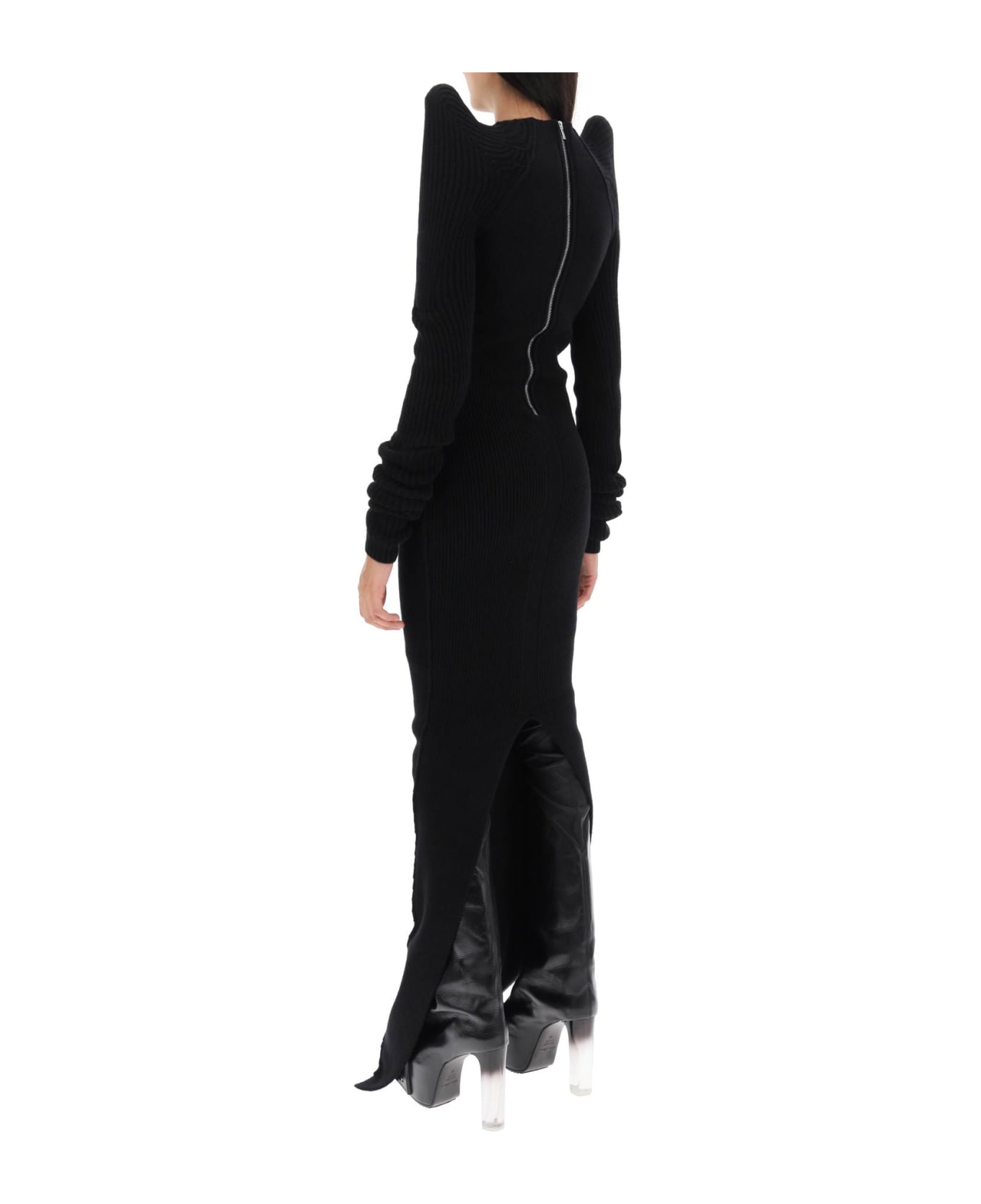 Rick Owens Tec Maxi Dress With Pointed Shoulders - Black