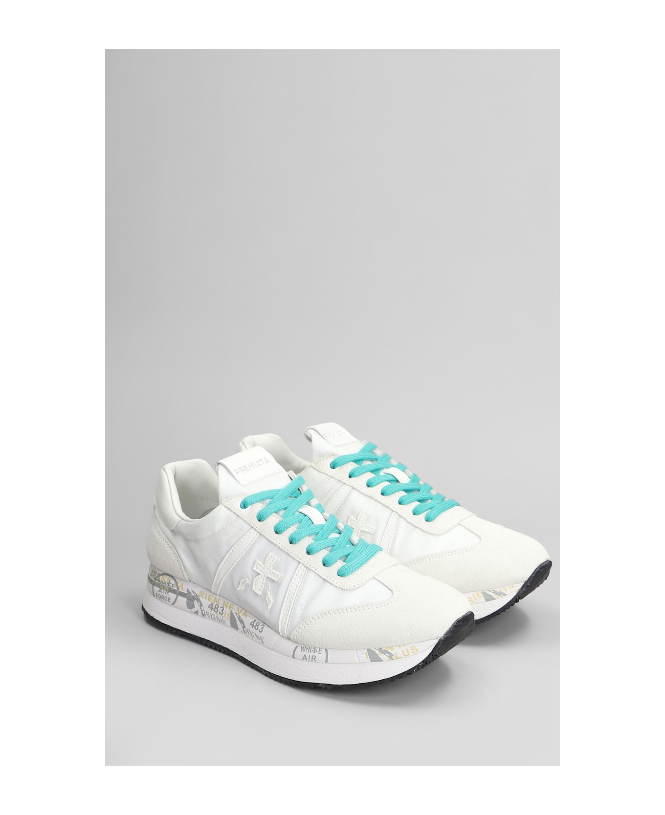 Premiata Conny Sneakers In White Suede And Fabric - white