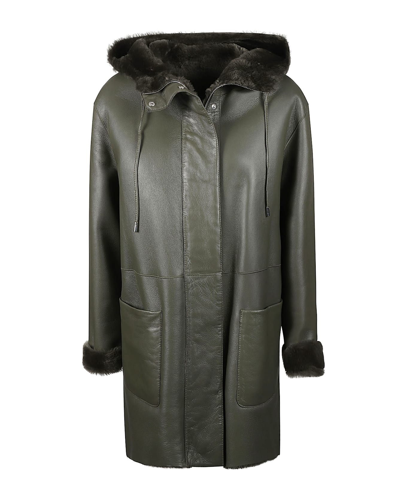 Desa 1972 Draw Stringed Hood Concealed Coat - Military Green