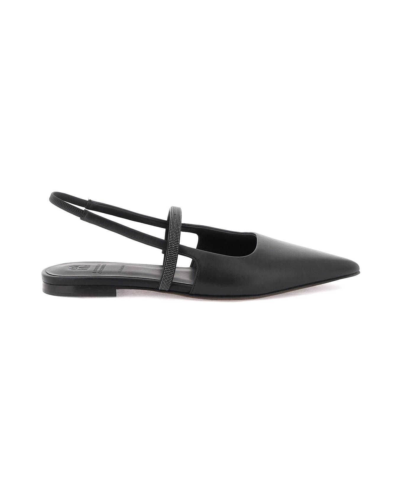 Brunello Cucinelli Slingback Ballet Flats With Precious Strap - Black