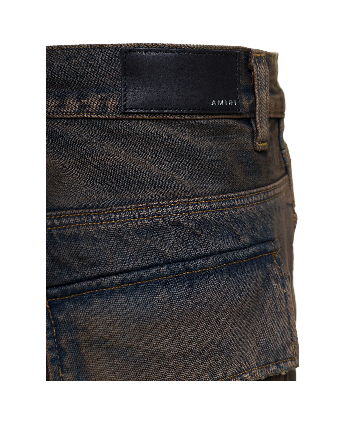 AMIRI Brown Five-pocket Jeans With Faded Effect And Rips Details In Cotton Denim Man - Blu