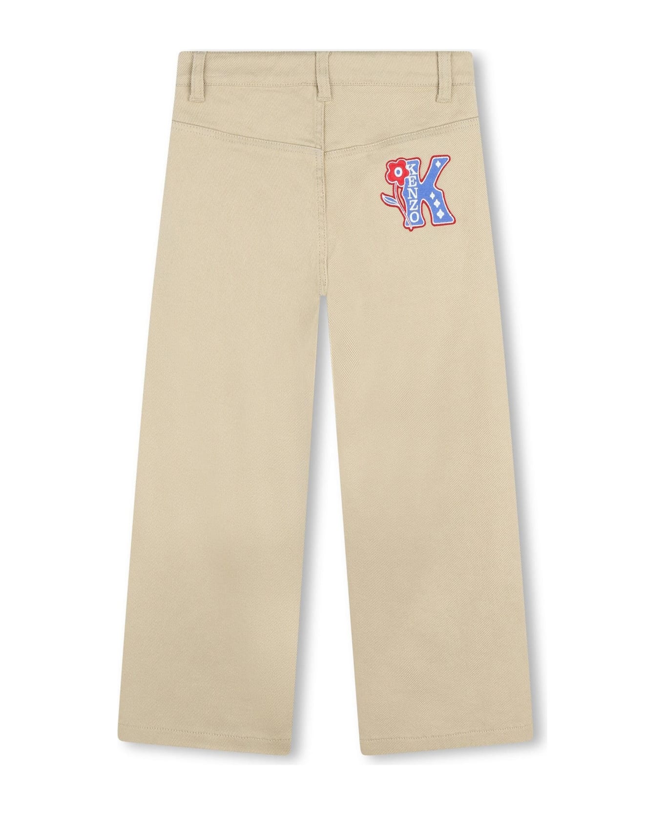 Kenzo Kids Beige Trousers For Girl With K Flower - Beige ボトムス