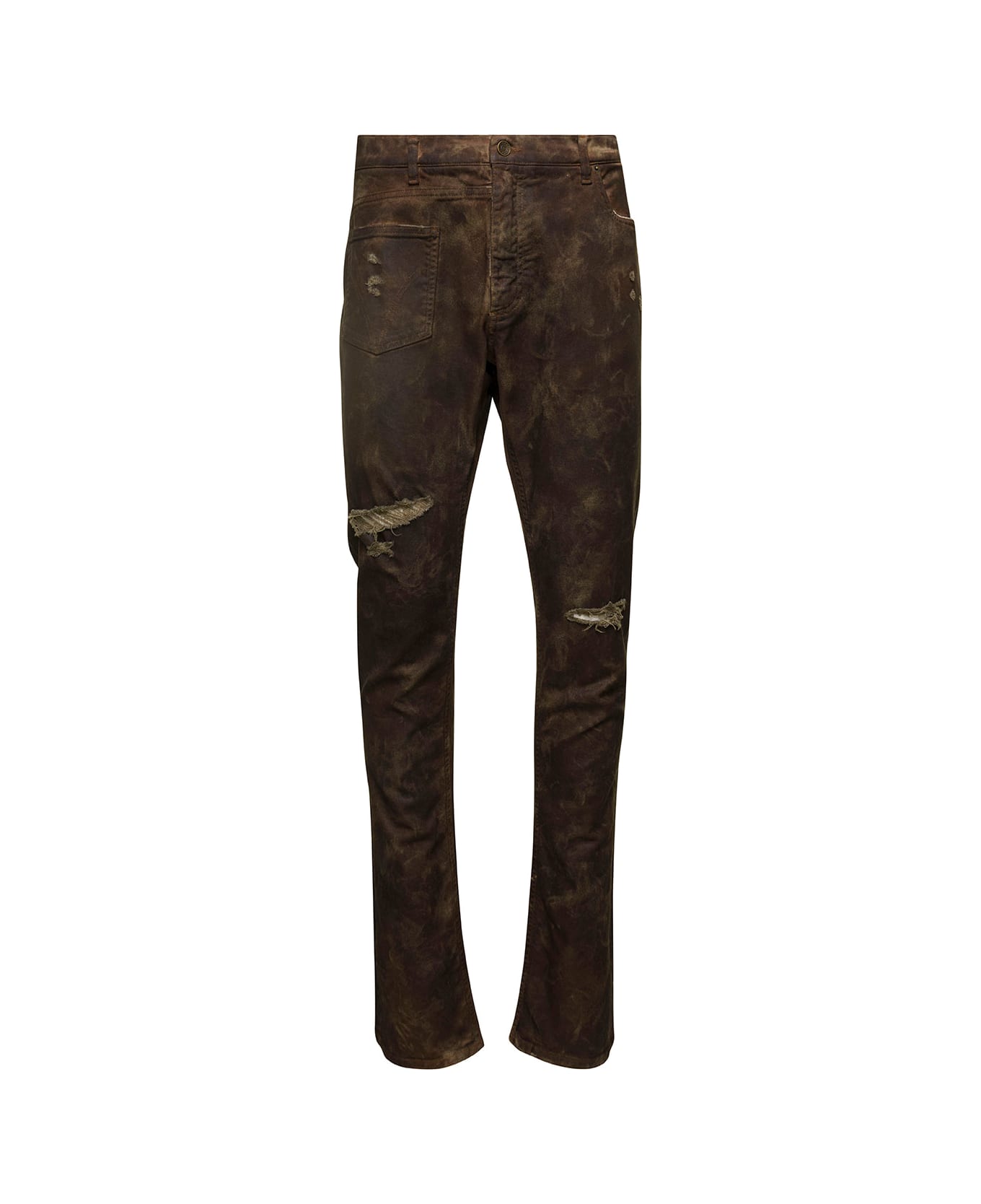Dolce & Gabbana Brown Fitted Jeans With Ripped Details In Cotton Denim Man - Brown デニム