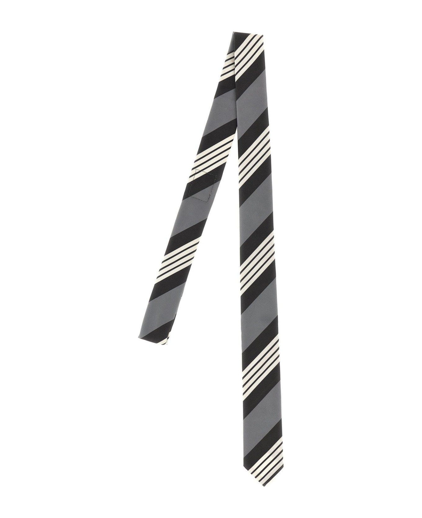 Thom Browne Logo Patch Striped Tie - GREY