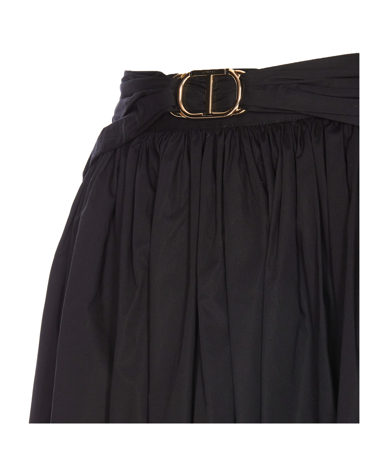 TwinSet Popeline Oval-t Longuette Skirt - Nero