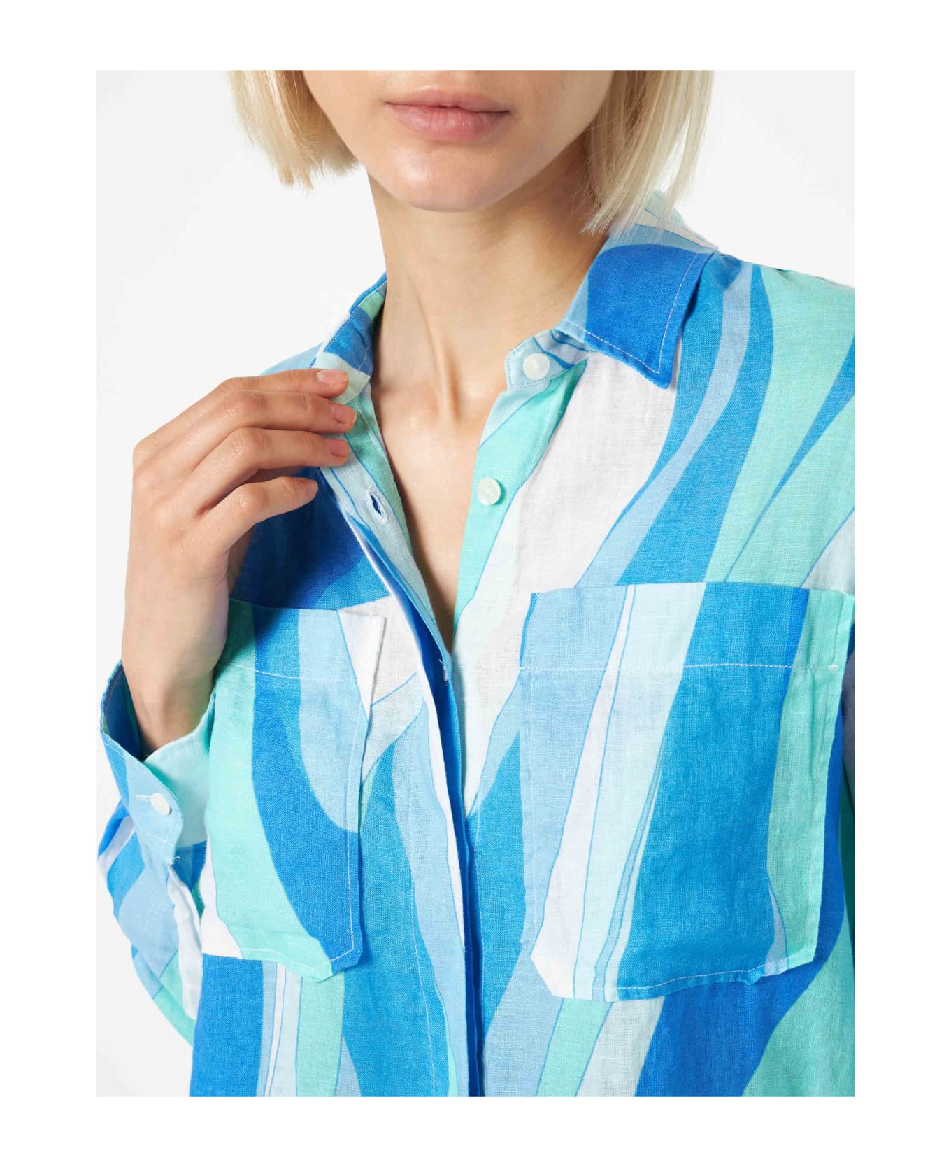 MC2 Saint Barth Woman Linen Shirt With Waves - BLUE