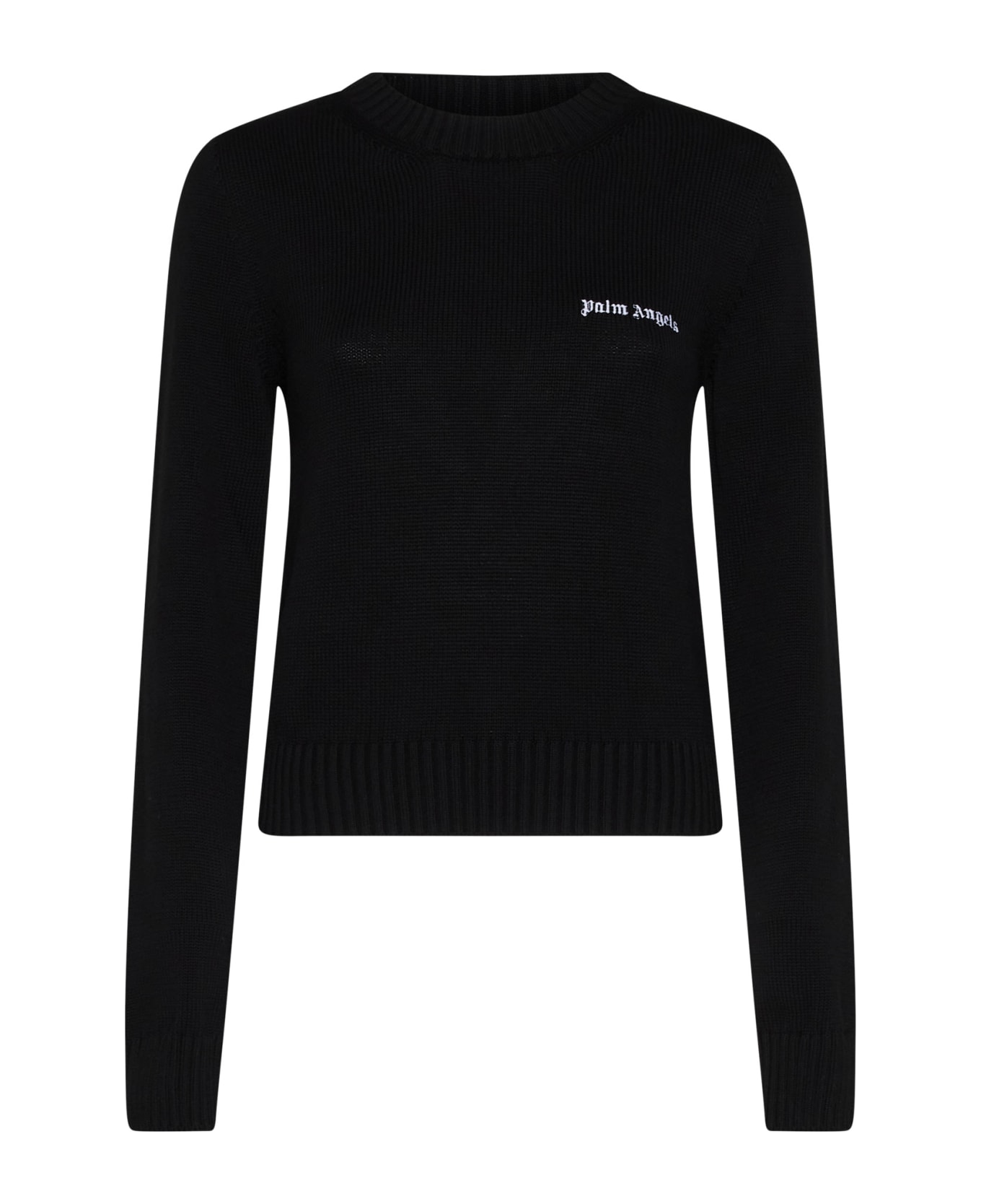 Palm Angels Logo Cotton Sweater - black ニットウェア