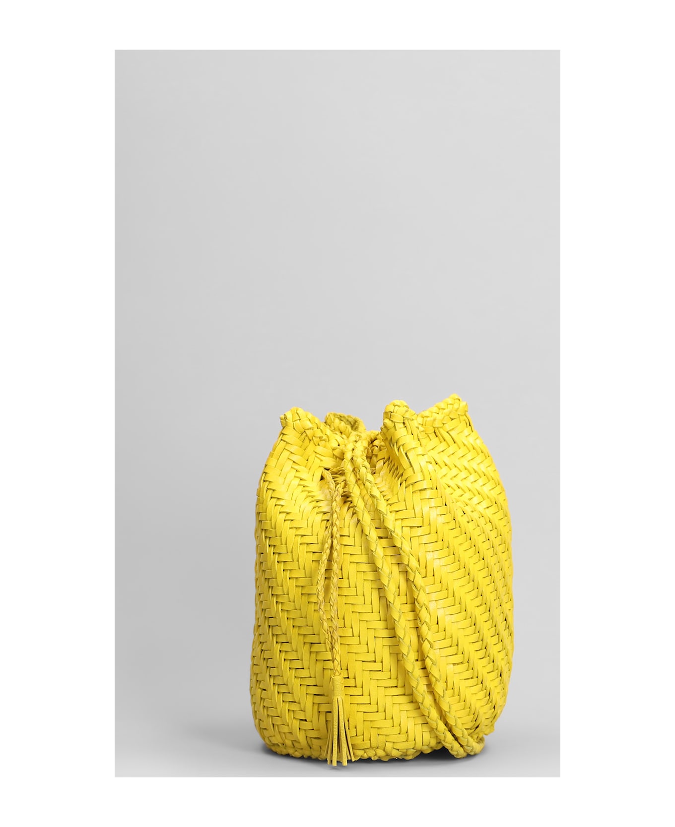 Dragon Diffusion Pompom Double Jump Shoulder Bag In Yellow Leather - yellow