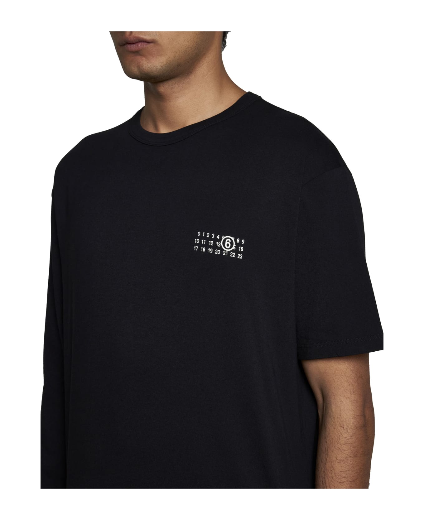 MM6 Maison Margiela Numeric Printed Asymmetric-sleeved T-shirt - Black