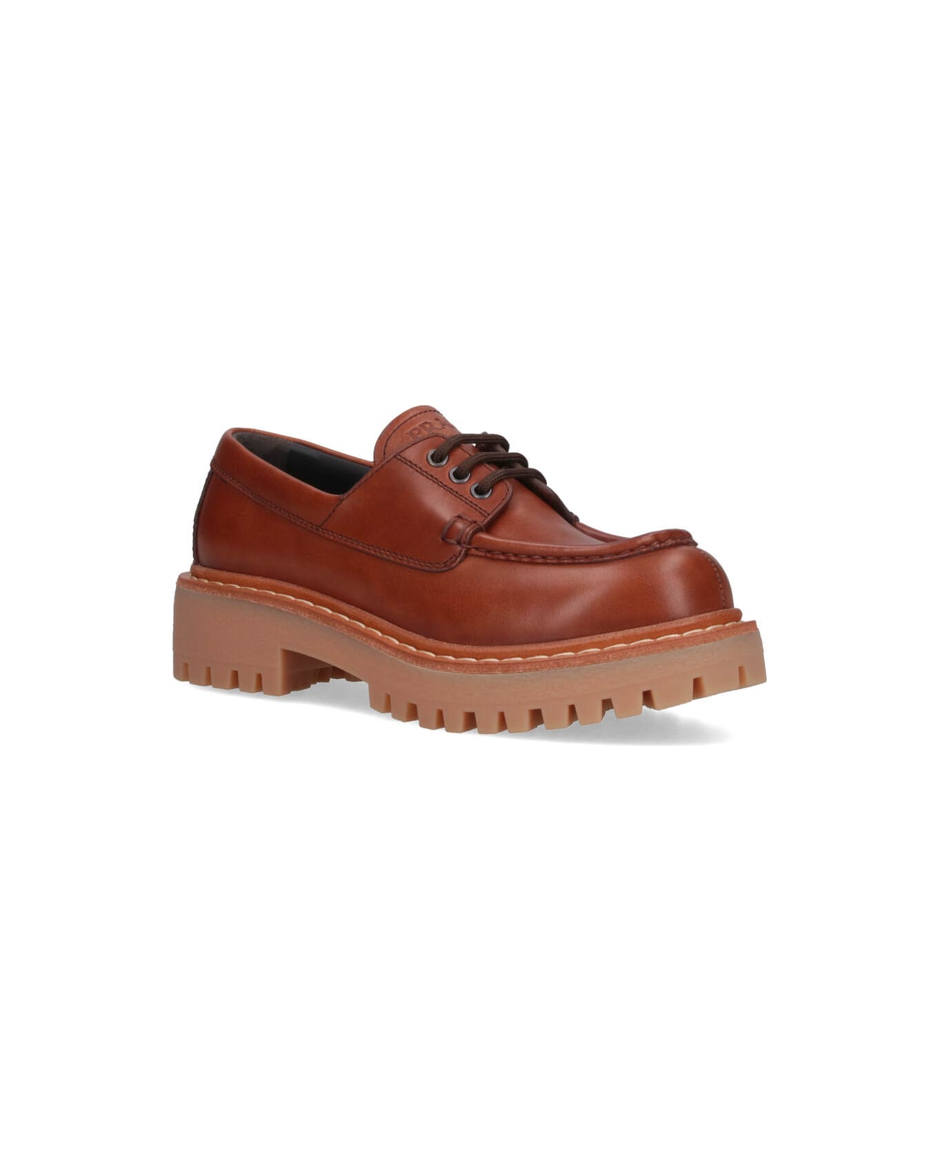 Prada Logo Loafers - Brown フラットシューズ